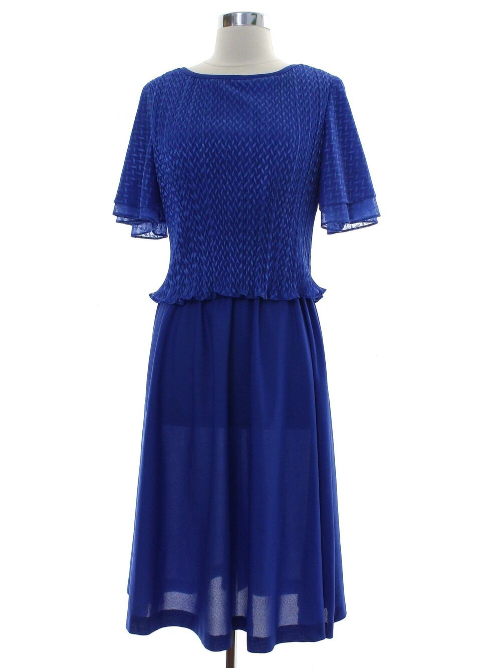 Vintage 70s Women's Small Jenny Blue Pleated Overlay Dress Disco Midi USA